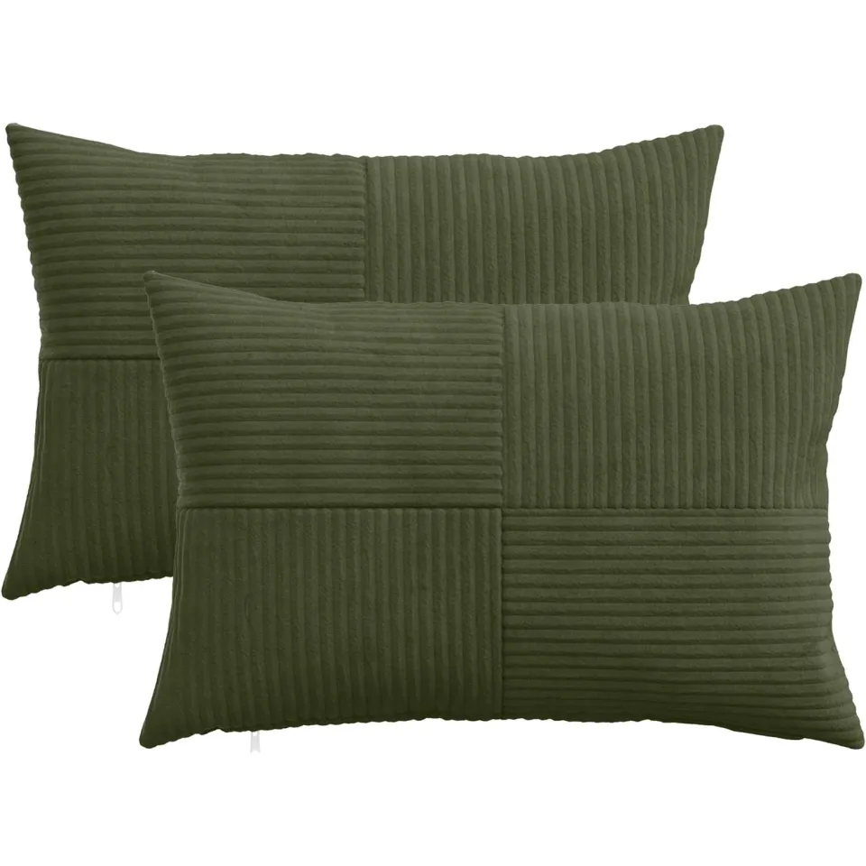 vidaXL Kussensloop 2 st ALMELO Groen 40 x 60 cm corduroy, foto 3