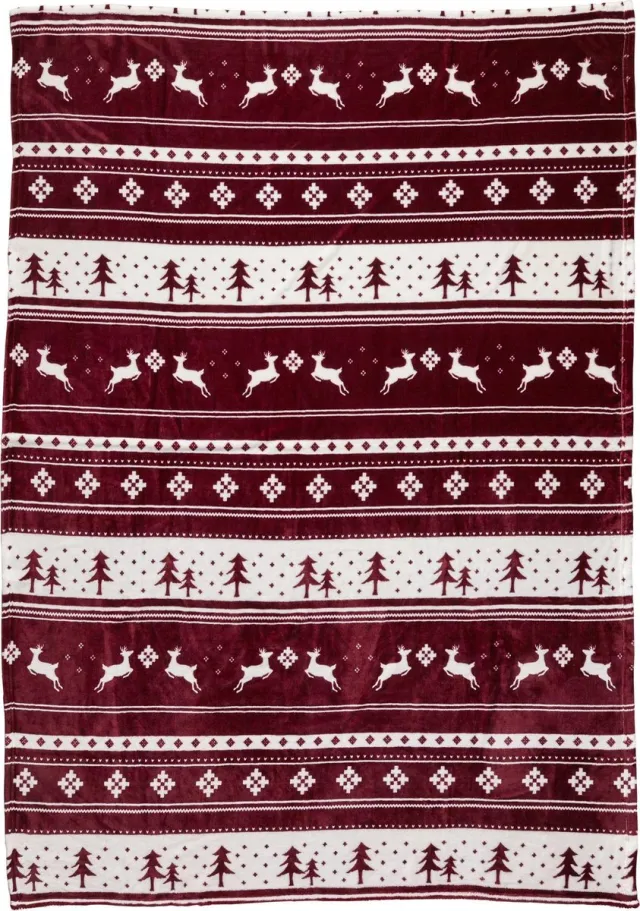 Lupine Winter Plaid - Kerst deken - Fleece plaid - Bordeaux Rood - Winterdeken - Flanel Fleece - fleece deken - Kerstplaid 150 x 120
