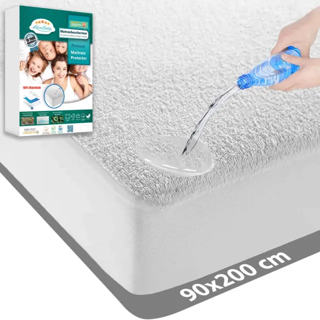 Litalente Waterdichte Matrasbeschermer 90x200 - LitaLente - katoenen Matrasbeschermers - Matrasbeschermer 90x200 - Hoeslakenbadstof Matrasbeschermhoezen - Antibacteriëel - Rondom Elastiek - Wit - Waterdichte Beschermer Incontinentie Matrasbeschermer - 90 x 200