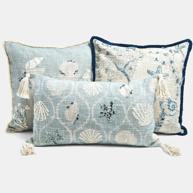 Loberon Kussenhoes set van 3 Calerand wit/blauw