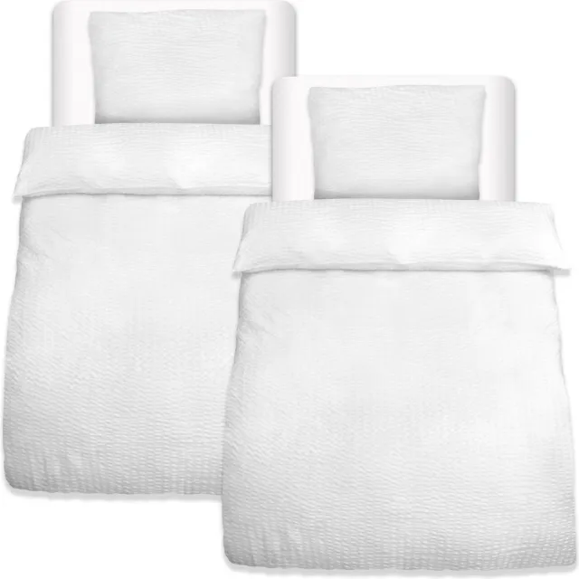 Beautissu Meline Seersucker Dekbedovertrek Set 155x220 cm & Kussensloop 80x80 cm met Rits Zomer Beddengoed Wit Ademend & Huidvriendelijk Salbei Groen