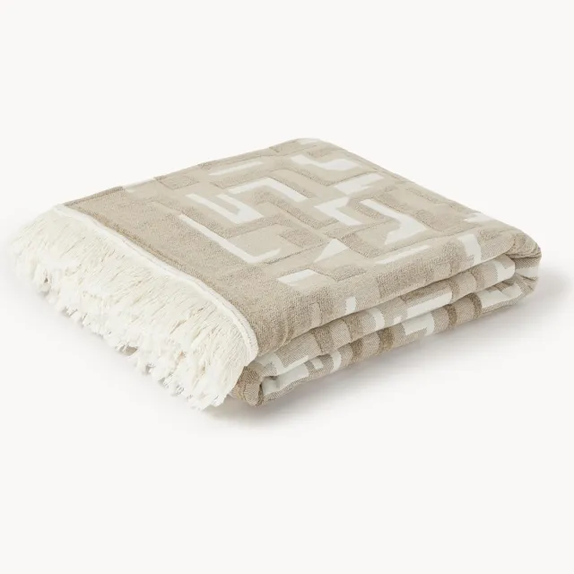 Westwing Collection Jacquard bedsprei Fran met franjes Beige