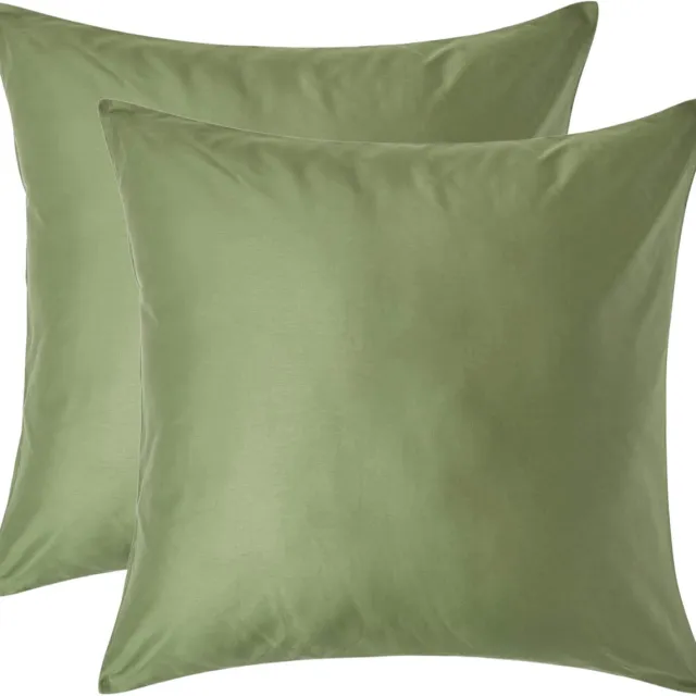 Homescapes Biologisch Kussensloop 80x80 cm – Set van 2 – Mosgroen – 100% Egyptisch Katoen Satijn – Draaddichtheid 400
