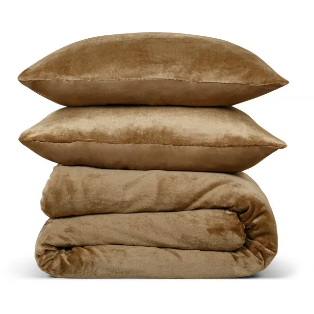 PHLOX Dekbedovertrek Flanel Fleece - Tweepersoons 200x220 cm + 2 Kussenslopen - Zacht & Huidvriendelijk - Beige Goud