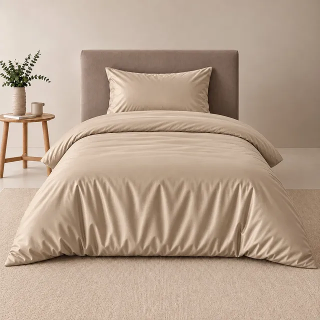 AMSTELINEN Dekbedovertrekset - 140x220 cm + 1 Kussensloop 60x70 cm - 100% Biologisch Katoen 300 TC - Satijn Warm Sand – Ademend & Temperatuurregulerend (1)