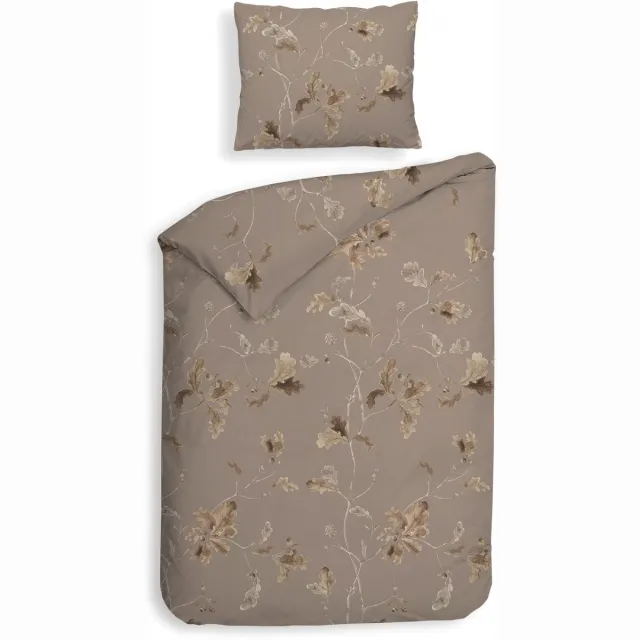 Heckettlane Dekbedovertrek Bronco - Bedlinnen met Bladeren print - Bruin - Dekbedovertrek van 100% Katoen-Flanel Brown