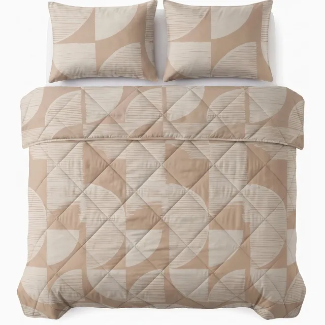Sleeptime Modern Geo 2 in 1 Wasbaar Dekbed zonder Overtrek - Tweepersoons 200x220 cm - Inclusief 2 Kussenslopen 60x70 cm - 100% Katoen - Zand