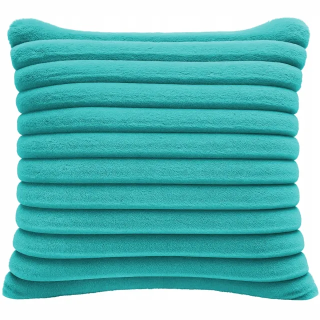 Fitizzio Turquoise Pluche Kussenhoes 40x40 cm - Gestreept & Gedecoreerd