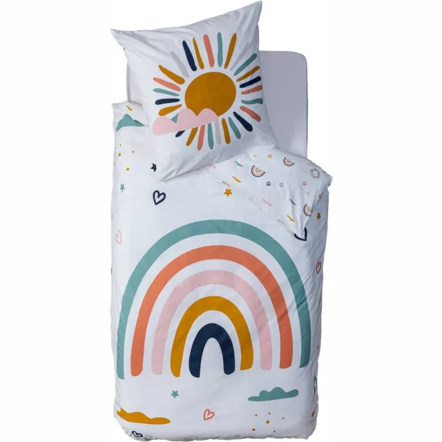 Atmosphera Créateur d'intérieur® Dekbedovertrek en kussensloop katoen 140 x 200 cm - Regenboog dekbed katoen - 1 persoons overtrek Multicolore