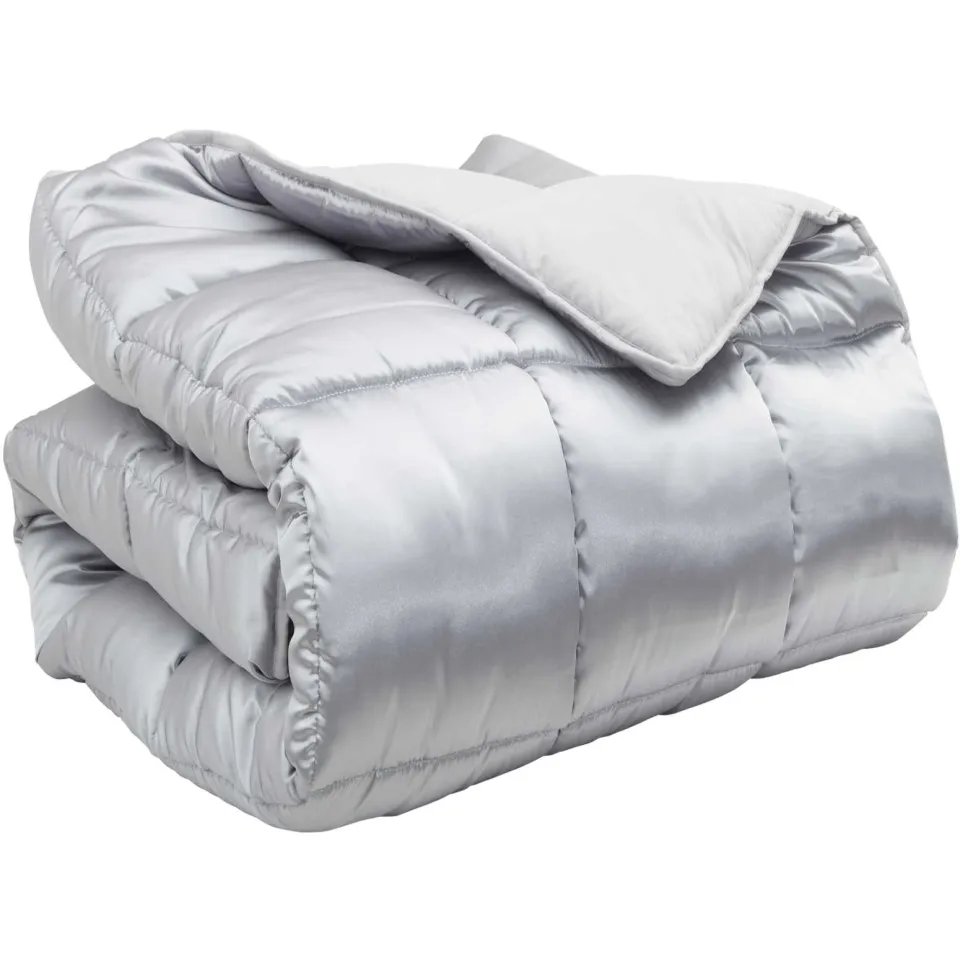 vidaXL Winter Dekbed 240 x 260 cm 450 gsm Satijn en microvezel zilver, foto 3