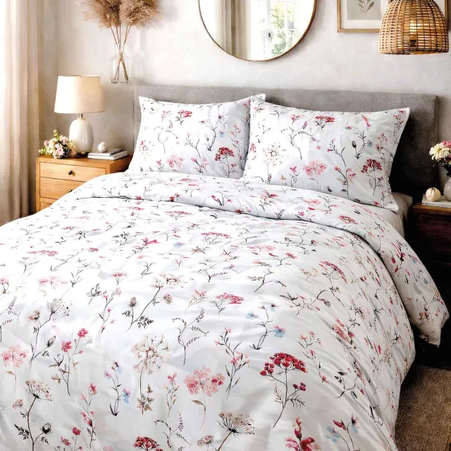 Darymex Luxe Katoenen Dekbedovertrekset Cottonlove – 180x200 cm – Lijsterbes en Bloementakken – 100% Katoen – Darymex Lijsterbestakjes