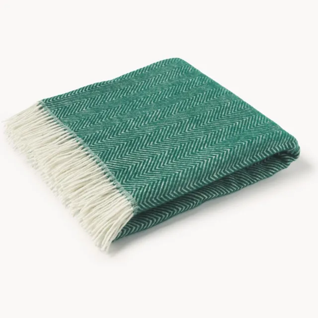 STTS International Wollen plaid Tyrol met visgraatpatroon en franjes groen