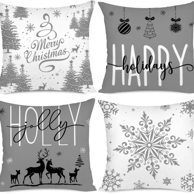 Unyqoos Set van 4 grijze kerstkussenhoezen met sneeuwvlok design voor feestelijke sfeer grijs