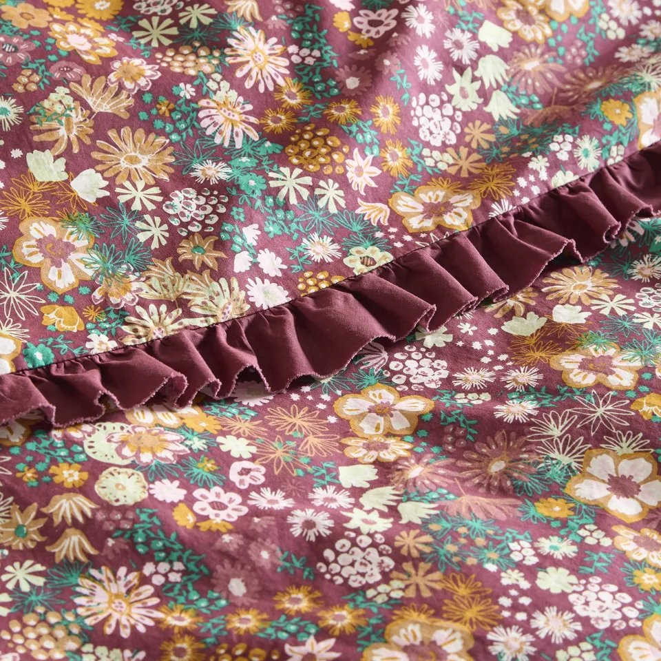 NOUS Living katoenen gebloemd 2-persoons dekbedovertrek 200x220 cm - donkerrood, foto 6