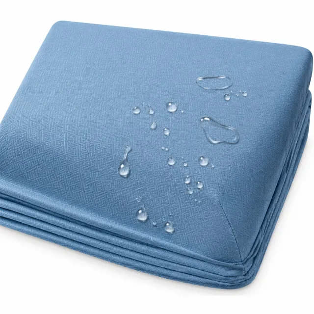 SWGOTA Waterdicht hoeslaken 200 x 220 cm met 2 kussenslopen - blauw geborstelde stof - voor matrassen tot 30 cm dik