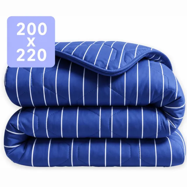 Happybed Dekbed zonder overtrek 200x220 - 100% Katoen - Wasbaar Dekbed - Bedrukt dekbed zonder hoes - Hoesloos Dekbed - Tweepersoonsdekbed - Blue Stripes