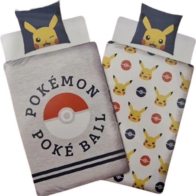 Pokémon Pokemon Dekbed Overtrek Pikachu Poke Ball - 140 x 200 cm Dubbelzijdig Dekbedovertrek Eenpersoons - 1 Kussensloop Grijs