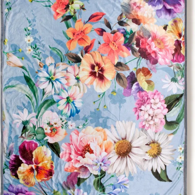 Descanso Luxe Bloemenprint Plaid 130x160 cm - Grijs - Polyester - Voor 1 Persoon - Descanso NTB