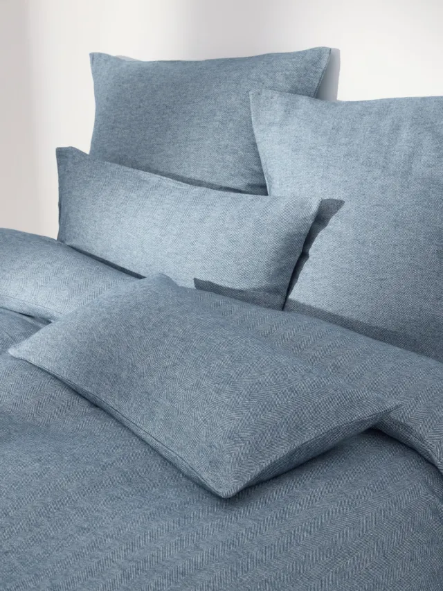 Westwing Collection Flanellen dekbedovertrek Wanda met visgraatpatroon Blauw