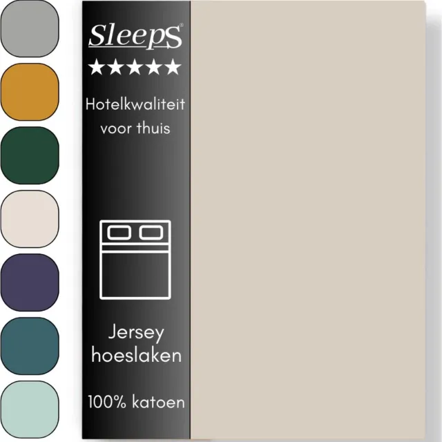 Sleeps Jersey Hoeslaken - Zand Eenpersoons 80/90x200 cm - 100% Katoen - Hoge Hoek - Heerlijk Zacht Gebreid - Strijkvrij - Rondom elastiek - Stretch