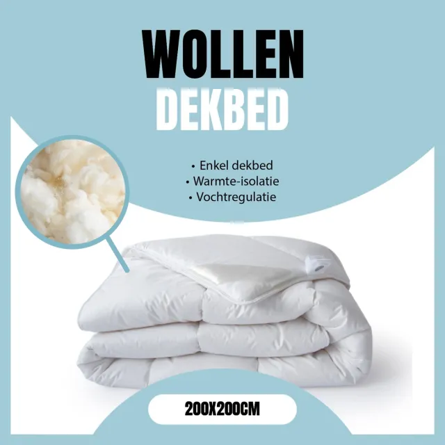 LINNICK Wollen Enkel Dekbed - Enkel Dekbed - 200x200cm - 100% Zuivere Scheerwol - 100% katoen Tijk - Wollen Dekbed 200x200 - Tweepersoons - Dekbedden Wit