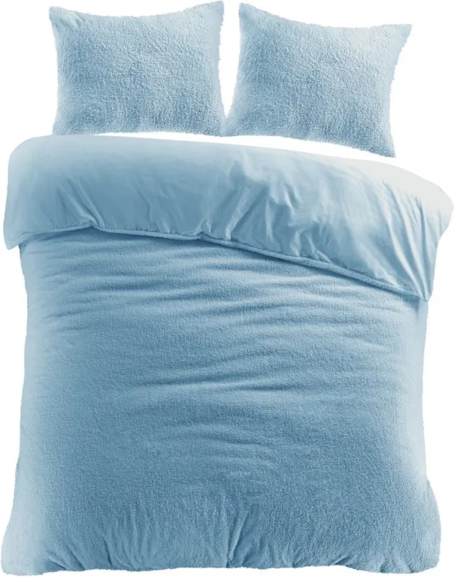 decoware Teddy Fleece Dekbedovertrek 240x220 cm - Onderkant Microvezel - Blauw - Met Kussenslopen - Lits-jumeaux