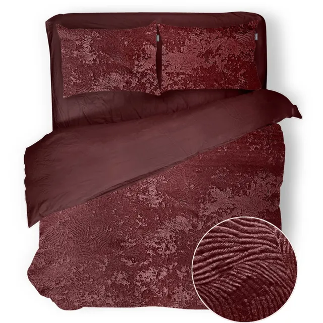 Eleganzzz Dekbedovertrek 3D Embossed Velvet Wave - Bordeaux - Dekbedovertrek 200x200/220cm - Velvet Dekbedovertrek - 100% Velvet - Tweepersoons dekbedovertrekken - Effen Dekbedovertrek