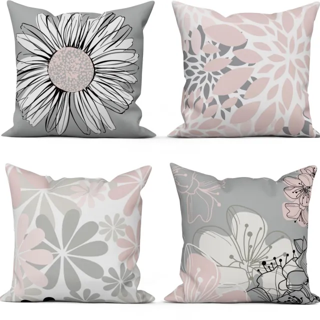 Unyqoos Set van 4 moderne kussenslopen met bloemenpatroon voor decoratie roze