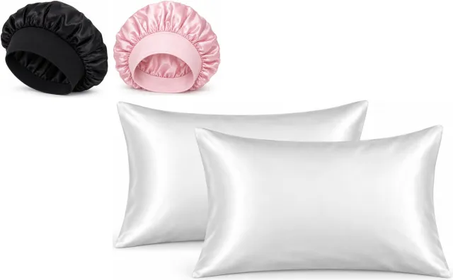 Professor Q Haar- en Slaapset - 2 Kussenslopen Wit 60 x 70 cm - Bonnet Roze - Bonnet Zwart
