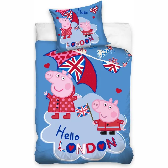 Peppa Pig Dekbedovertrek Hello London 140 x 200 cm katoen Roze/Blauw