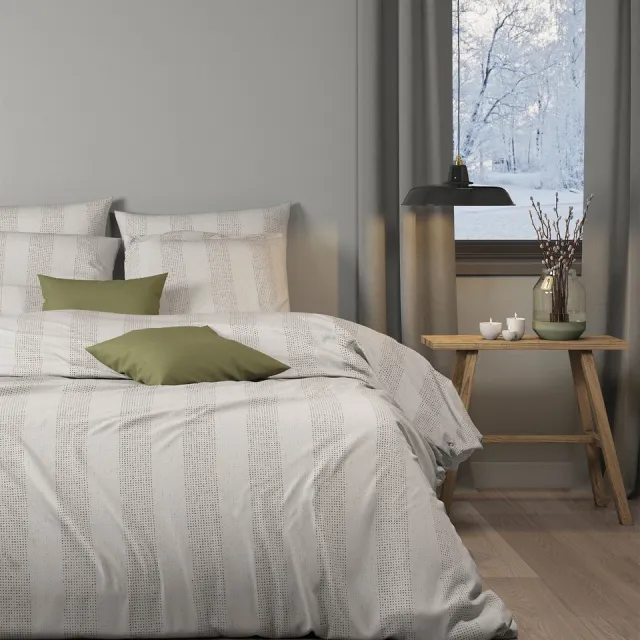 Mistral Home DEKBEDOVERTREK - flanel - 200 x 200 cm + 2x 65 x 65 cm - tweepersoons - strepen - Écru Écru/Zwart