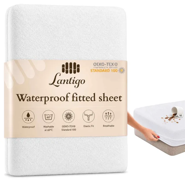 Lantigo Hoeslaken Badstof Waterdicht 180x200 cm Wit - matrasbeschermer Weiß