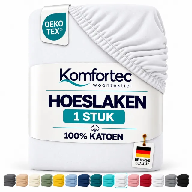 Komfortec Jersey Stretch Hoeslaken 180x200 cm - 23cm Matrasdikte- Rondom Elastiek - 100% Katoen - Wit