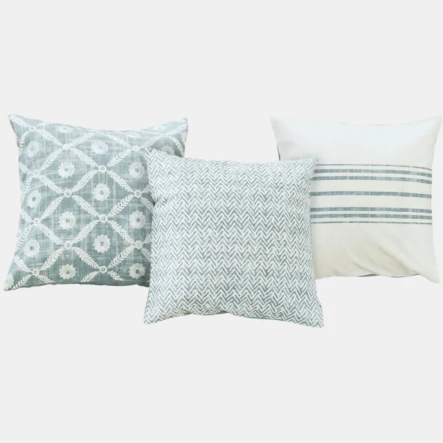 Loberon Kussenhoes set van 3 Sigruna blauw/wit