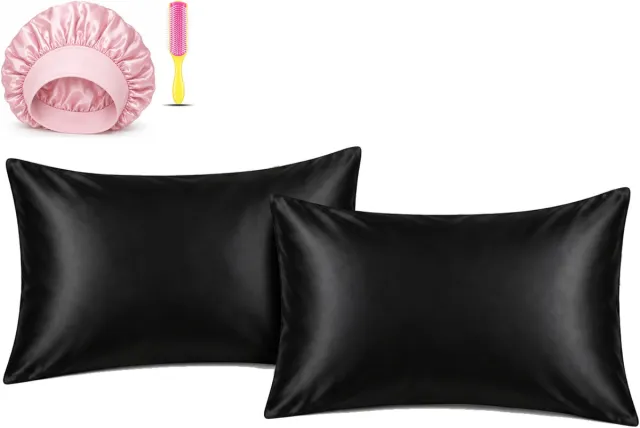 Professor Q Haar- en Slaapset - 2 Kussenslopen Zwart 60 x 70 cm - Bonnet Roze - Fusion Pink Borstel