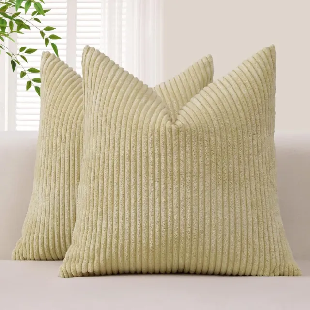 Famanu Corduroy ribfluweel kussenhoezen set van 2 (50x50 cm) – zachte geribde look – moderne sierkussenhoezen – beige/crème