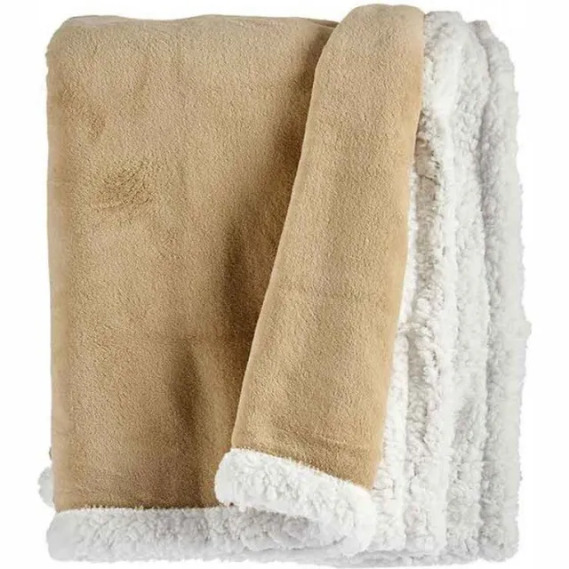 Giftdecor Plaid | Fleece met teddymateriaal | sherpa| beige | wit | 130x170cm zandkleur wit