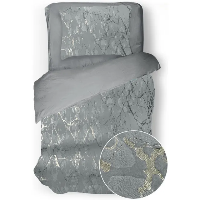 Eleganzzz Dekbedovertrek Marbel Foil Velvet - Grey - Dekbedovertrek 140x200/220cm - 100% Velvet - Eenpersoons dekbedovertrekken - Abstract Dekbedovertrek