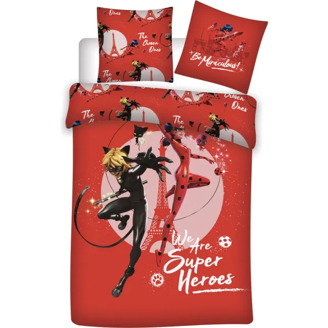 Miraculous Dekbedovertrek Superheroes- 140 x 200 cm + 65 x 65 cm - katoen Rood