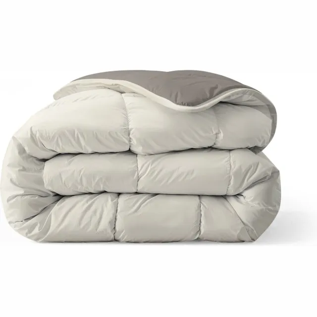 Zelesta Everyday Duo Tender Grey & Cream 140x200cm - Dekbed zonder overtrek - Wasbaar hoesloos dekbed - Bedrukt dekbed - All year zomerdekbed & winterdekbed Pastel Grey & Cream