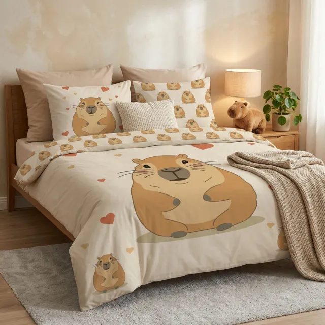 Capybara Dekbedovertrek - Lits Jumeaux - 240 x 220 cm / 65 x 65 cm - Polycotton Beige