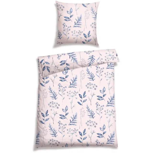 Ibenzoa Zachte Katoenen Beddengoedset met Botanische Print in Roze en Blauw