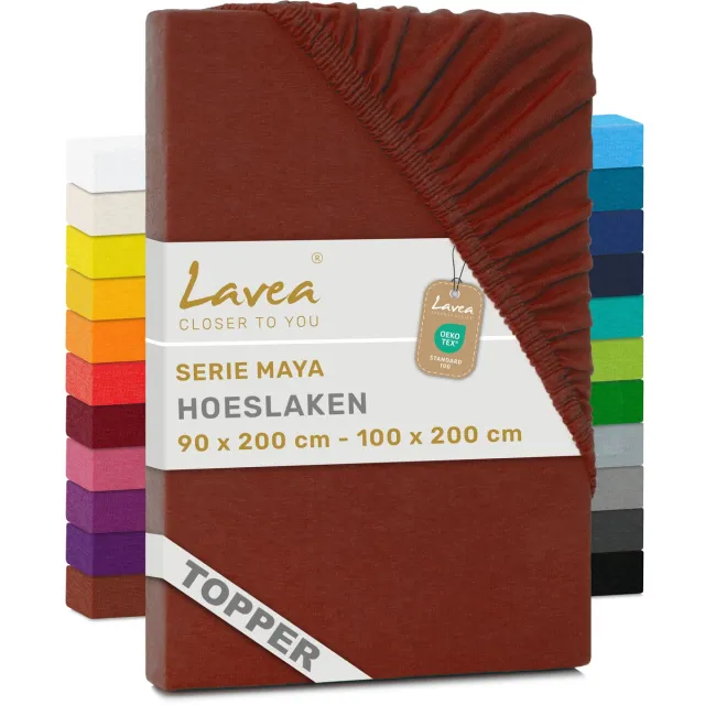 lavea Hoeslaken voor Topper/Topmatras 90x200 cm – 100% Katoen Jersey – Geschikt voor Topmatrassen tot 10 cm – Met Elastiek Rondom – OEKO-TEX Gecertificeerd – Kastanjebruin
