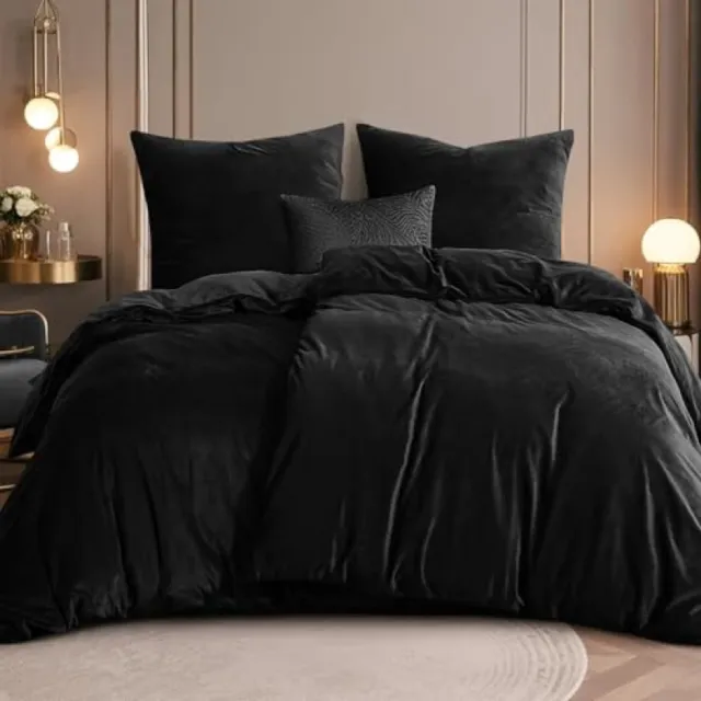 Nazik Living Flanellen beddengoed 135x200 cm 4-delig dekbedovertrekset microvezelfleece zwart - Nazik Living