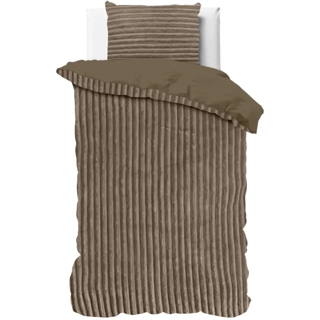 Husch Rib Teddy Dekbedovertrek - Taupe - Eenpersoons - 140x200/220 cm - Heerlijk Zachte Teddy