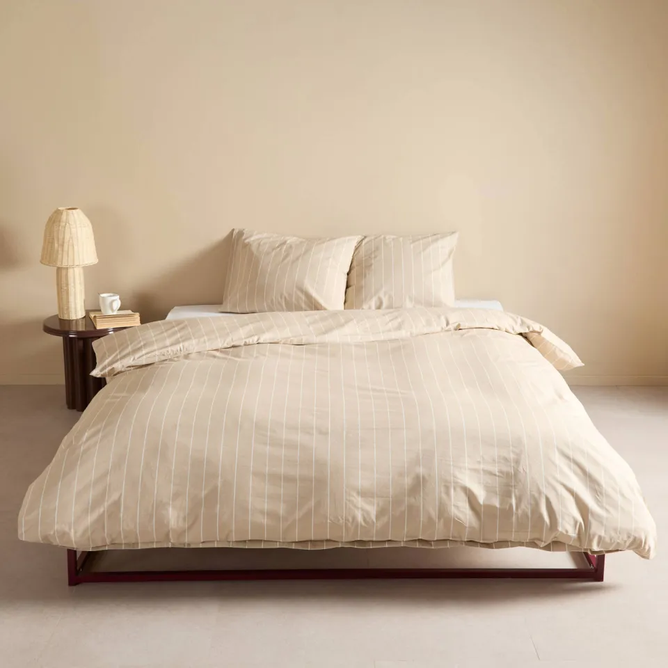 NOUS Living gestreepte katoenen 2-persoons dekbedovertrek 200x220 cm - zand/offwhite, foto 3