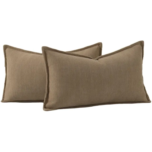 Ibenzoa Set van 2 luxe chenille kussenhoezen met stijlvol franjeontwerp, bruin, 30 x 50 cm