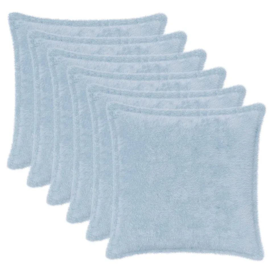 vidaXL Kussensloop 6 st HOUTEN Lichtblauw 35 x 35 cm Nep Konijnenbont blauw, foto 3