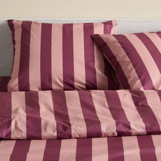 NOUS Living gestreepte dekbedovertrek donkerrood roze, foto 2