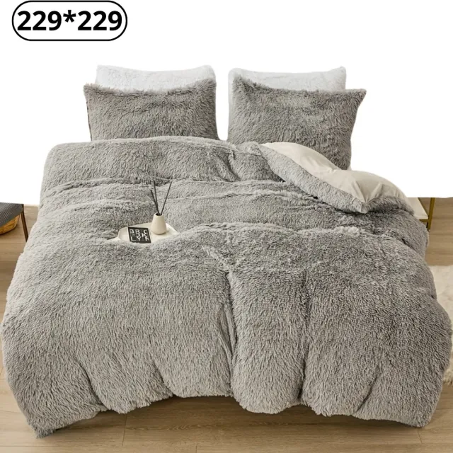 Livano Fluffy Dekbedovertrek - Teddy Dekbedovertrek - Fleece Dekbedovertrek - Pluche - Dekbed - Deken - Inclusief Kussens - Lichtgrijs 229x229cm